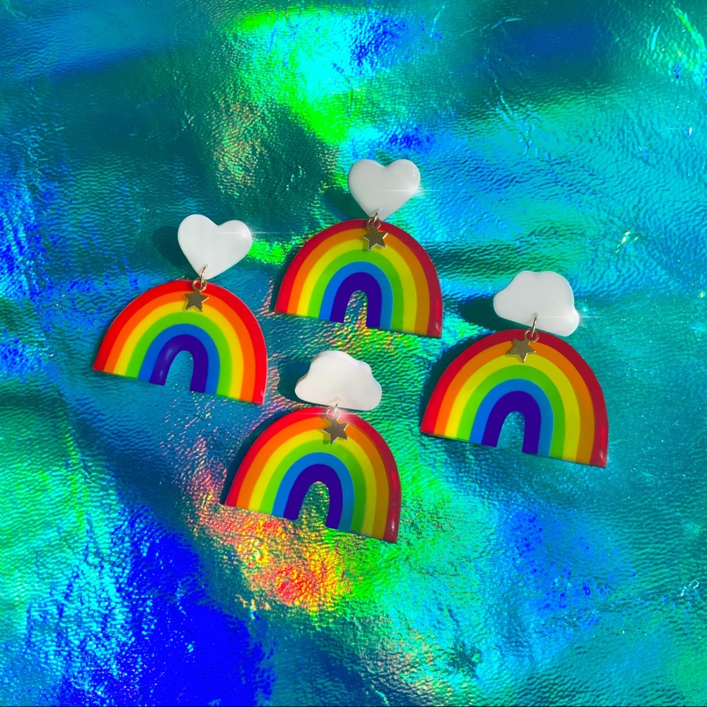Bi pride rainbow cloud or heart dangle earrings - Picture 6 of 15